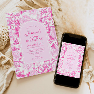 Convites Fuschia Chinoiserie Floral Garden 50º Aniversário