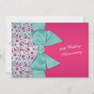 Convites Fuschia de RIBBON, Aniversário de 25 Verde