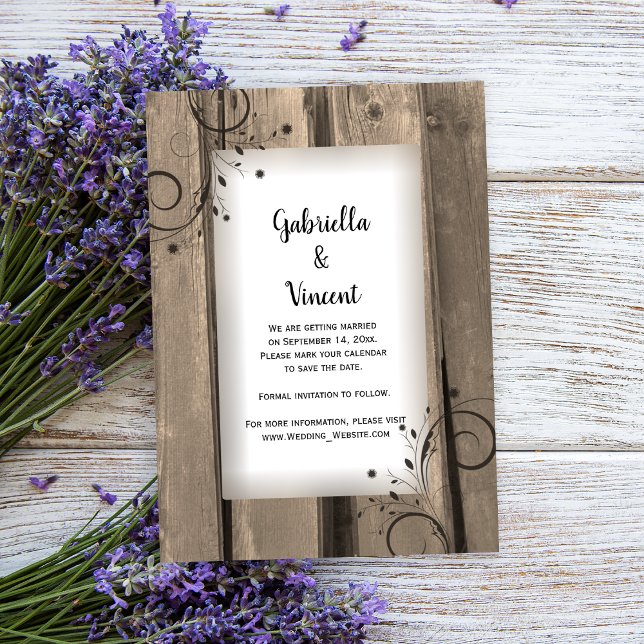 Convites Fusores de madeira de pousada casada Salvem a data (Set a rustic tone for your barn party wedding with this charming save the date announcement.)