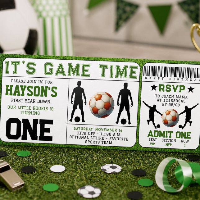 Convites futebol Aniversário de 1 ano Primeiro Ano na Rede  (soccer First Year Down Ticket 1st Birthday Invitation)