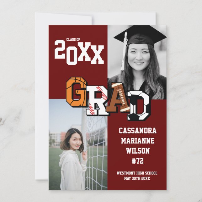 Convites Futebol de basquete de futebol de Graduação de Esp (Frente)