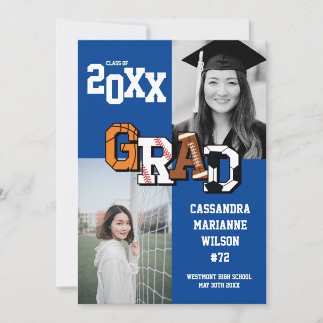 Convites Futebol de basquetebol para graduação desportiva (Frente)