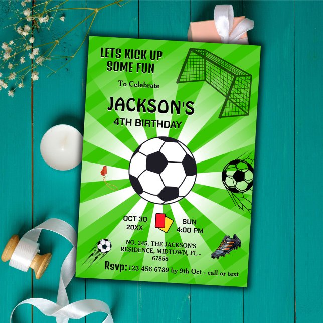 Convites Futebol de bola de esporte verde teme o 4º anivers (Criador carregado)