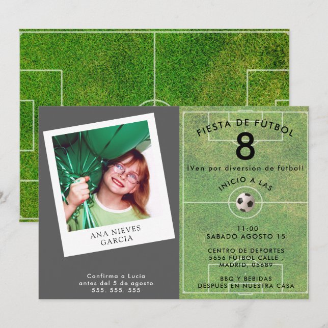 Convites Futebol Divertido para Meninas, Foto (Frente/Verso)