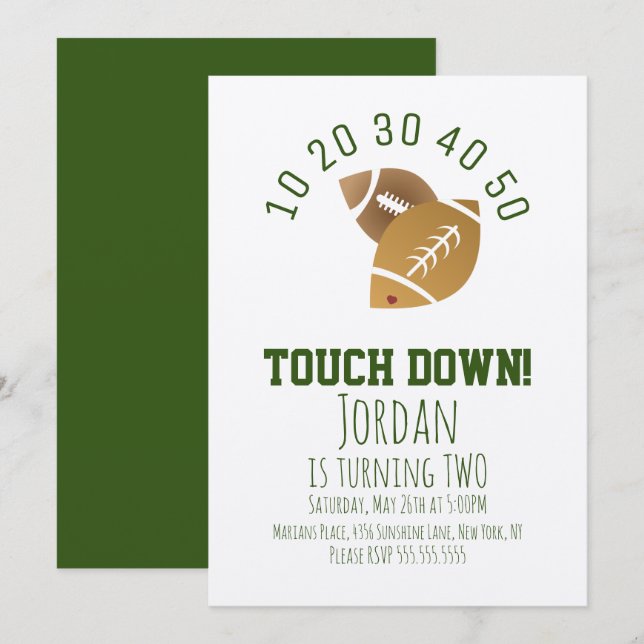 Convites Futebol Esporte TouchDown Tailgating Aniversário K (Frente/Verso)