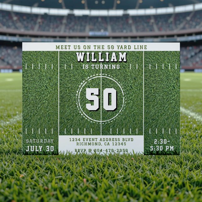 Convites Futebol Field 50 Yard Line 50th Festa de aniversár (Football Field 50 Yard Line 50th Birthday Party Invitation
)