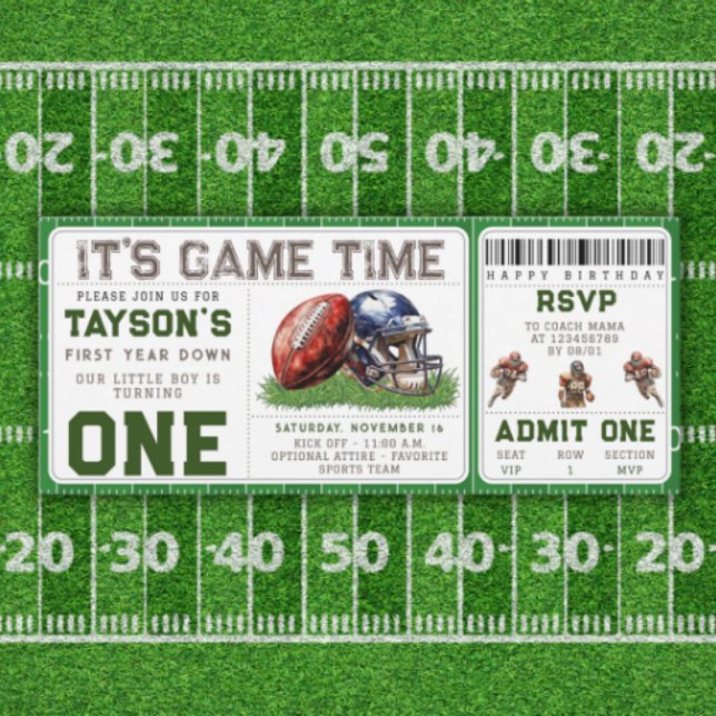Convites Futebol Primeiro Ano Down 1º Bilhete de Aniversári (Football First Year Down 1st Birthday Ticket Invitation
)