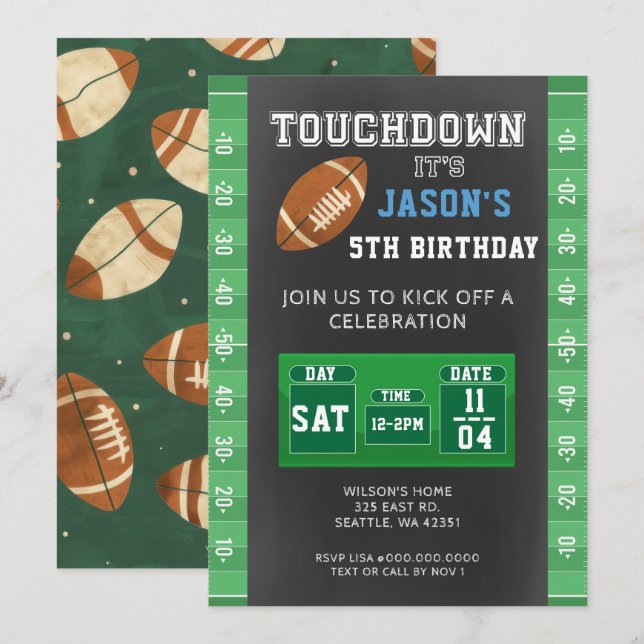 Convites Futebol Touchdown Boy  (Frente/Verso)