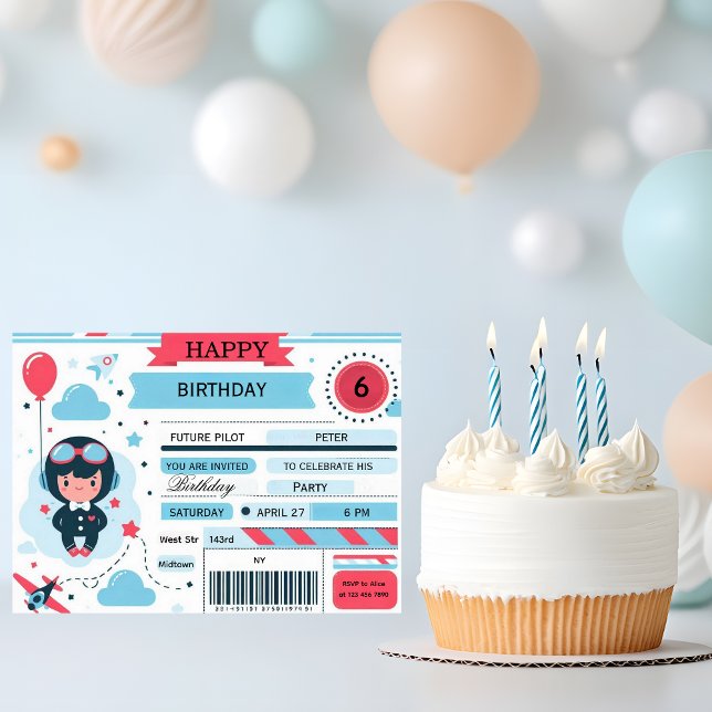 Convites Future Pilot Airplane Boarding Pass Birthday (Criador carregado)