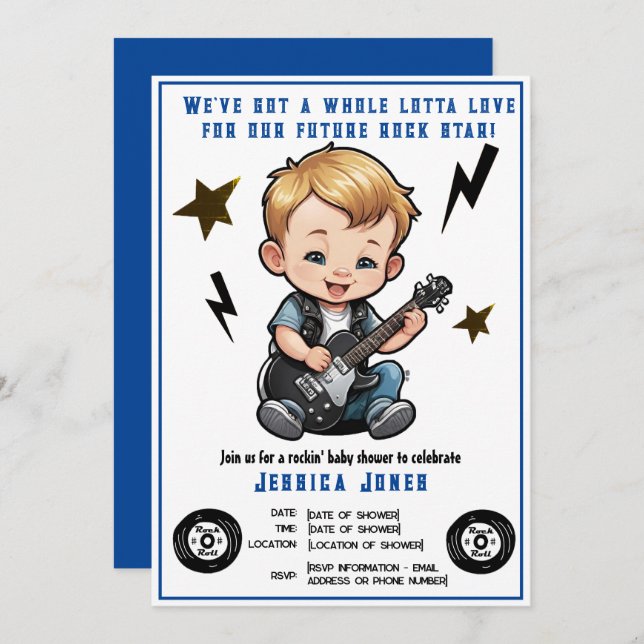 Convites Future Rock Star Rock N Roll Lotta Love Boy (Frente/Verso)