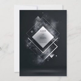 Convites Futurista Preto Branco Geométrico Diamante Fumê