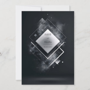 Convites Futurista Preto Branco Geométrico Diamante Fumê