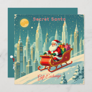 Convites Futuristic City Santa Sleigh Gift Exchange Square