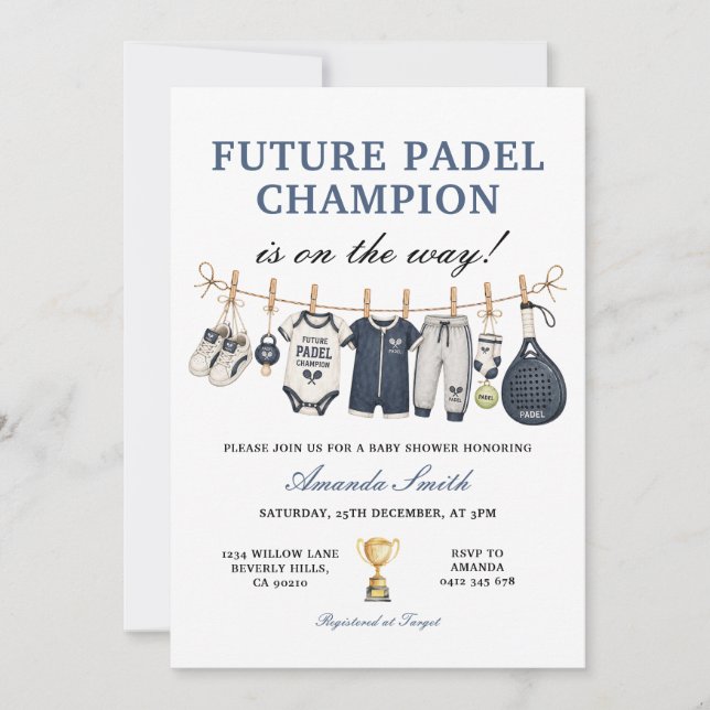Convites Futuro Campeão de Padel Roupa de Bebê Churrasco de (Frente)