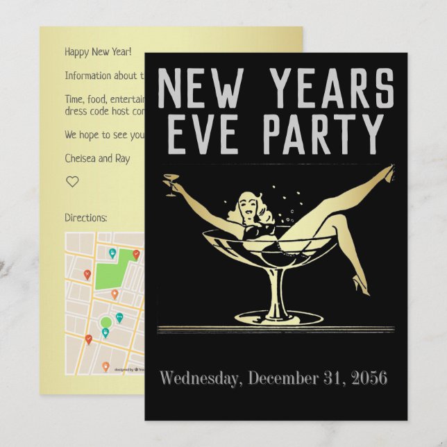 Convites Gabinete/Convite de Mapa de Vésperas de ano novo (Frente/Verso)