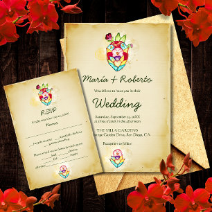 Convites Gabinete RSVP de Casamento Rustic Floral Mexicano