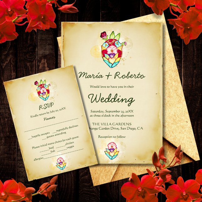 Convites Gabinete RSVP de Casamento Rustic Floral Mexicano (Criador carregado)