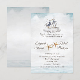 Convites Gaivotas de Aquarela Apaixonadas Casamento na Prai