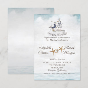 Convites Gaivotas de Aquarela Apaixonadas Casamento na Prai