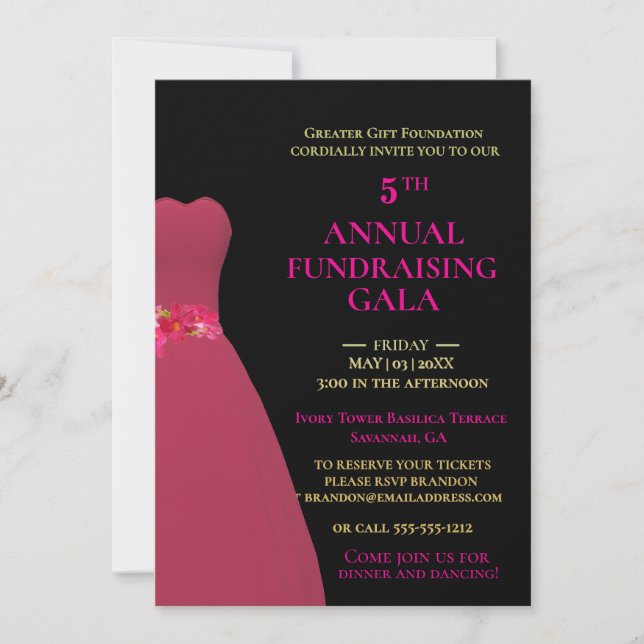 Convites Gala anual personalizável de drenagem a preto e ro (Frente)