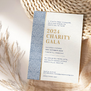 Convites GALA BALL simples e elegante damasco azul escuro