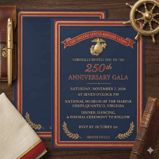 Convites Gala de Aniversário de 250 anos da USMC Navy e Our