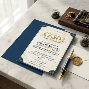 Convites Gala de Aniversário de 250 Anos Elegante em Azul M
