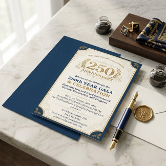 Convites Gala de Aniversário de 250 Anos Elegante em Azul M