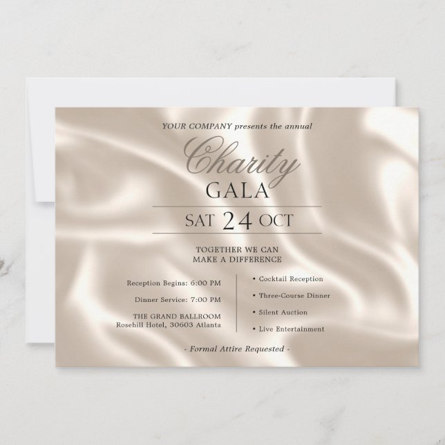 Convites Gala de Caridade da Elegant Ivory Silk Company (Frente)
