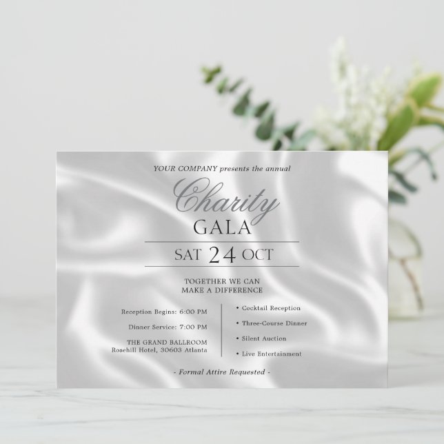 Convites Gala de Caridade da Empresa de Seda Prata Elegante (Em pé/Frente)