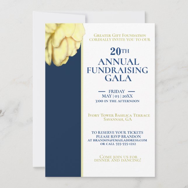 Convites Gala Elegante de Elegante White & Royal Blue Chara (Frente)