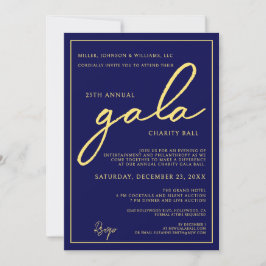 Convites Gala Event Charity Fundraiser Elegant Blue Gold