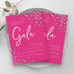 Convites Gala Silver Confetti, Formal, Rosa Quente