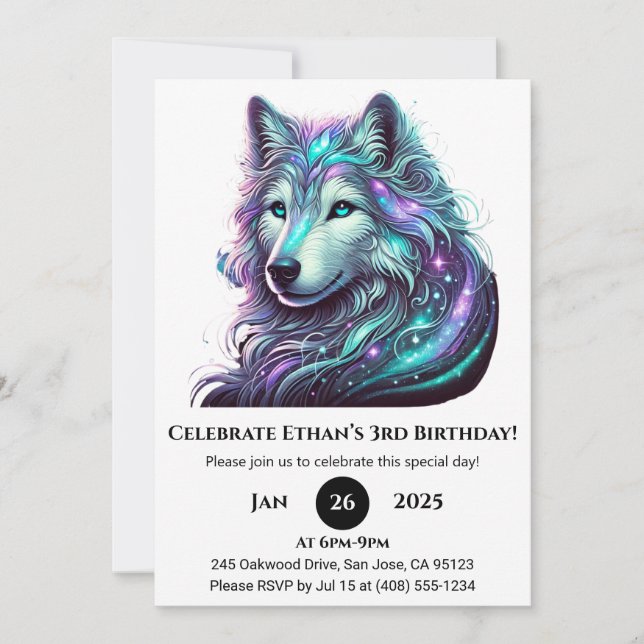 Convites Galactic Spirit Wolf Birthday (Frente)