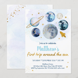 Convites Galáxia Azul Primeira Viagem Ao Redor Do Sol Aniv