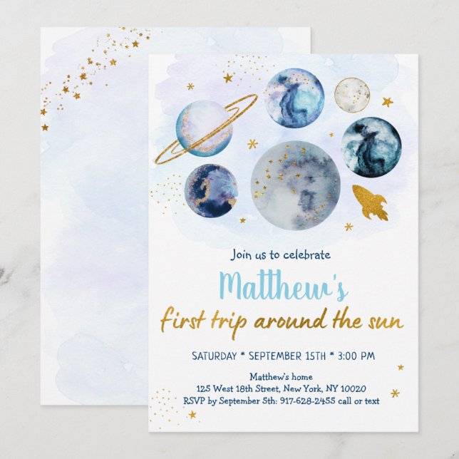 Convites Galáxia Azul Primeira Viagem Ao Redor Do Sol Anive (Frente/Verso)