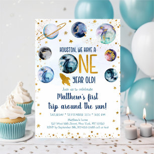 Convites Galáxia Azul Primeira Viagem Dourada Em Torno Do 