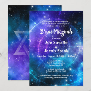 Convites Galáxia B'nai Mitzvah Azul Roxa Moderna