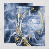 Galáxia branca-azul com um abstrato-flor Dourado