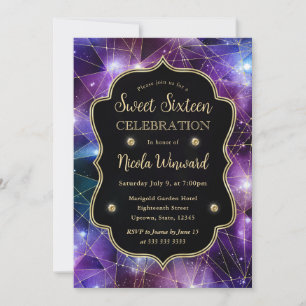 Convites Galáxia Cristal Purple e Blue Midnight Sweet 16