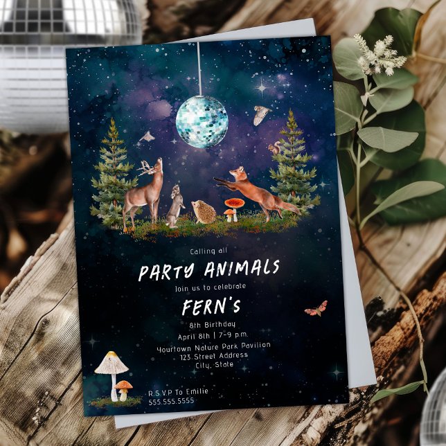 Convites Galáxia de Animais do Partido Woodland Disco Anive (Criador carregado)