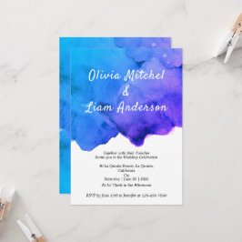 Convites Galáxia de Aquarela Casamento Azul e Púrpura