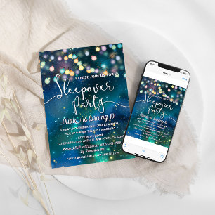 Convites Galáxia do Partido do Sono Acende Azul Aniversário