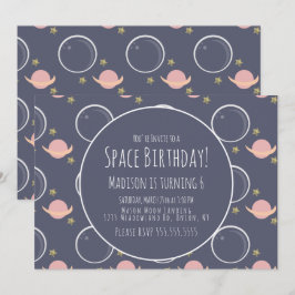 Convites Galáxia Espacial Foil Cor-de-Rosa Estrelas Anivers