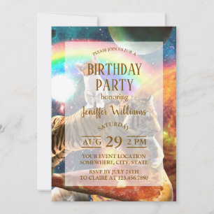 Convites Galáxia Espacial Tigre Andando Gato na Pizza