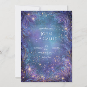 Convites Galáxia Floral Celestial Roxa Ornamentada Casament
