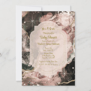 Convites Galáxia Rosa Fumê Aquarela Dourado Celestial Bebê