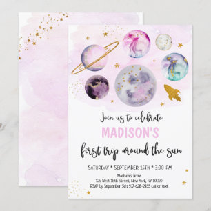 Convites Galáxia Rosa Primeira Viagem Ao Redor Do Sol Aniv
