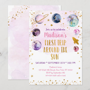 Convites Galáxia Rosa Primeira Viagem Ao Redor Do Sol Aniv