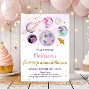 Convites Galáxia Rosa Primeira Viagem Ao Redor Do Sol Aniv